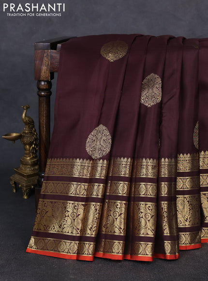 Pure kanchipuram silk saree coffee brown with zari woven buttas and rich zari woven annam border