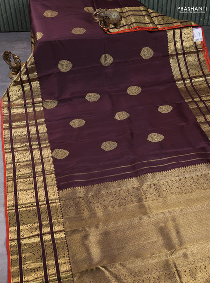 Pure kanchipuram silk saree coffee brown with zari woven buttas and rich zari woven annam border
