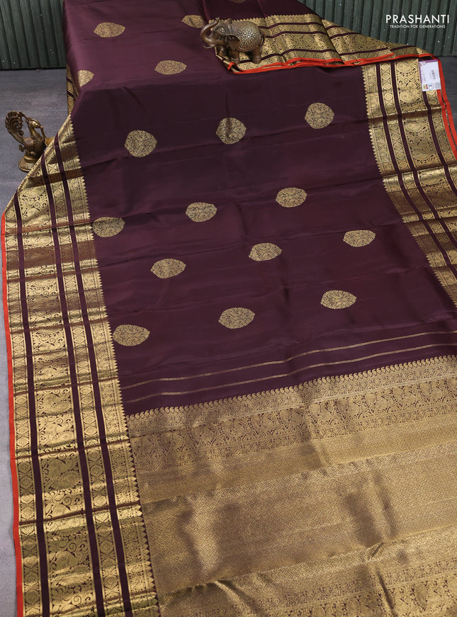 Pure kanchipuram silk saree coffee brown with zari woven buttas and rich zari woven annam border