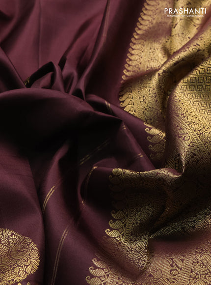 Pure kanchipuram silk saree coffee brown with zari woven buttas and rich zari woven annam border
