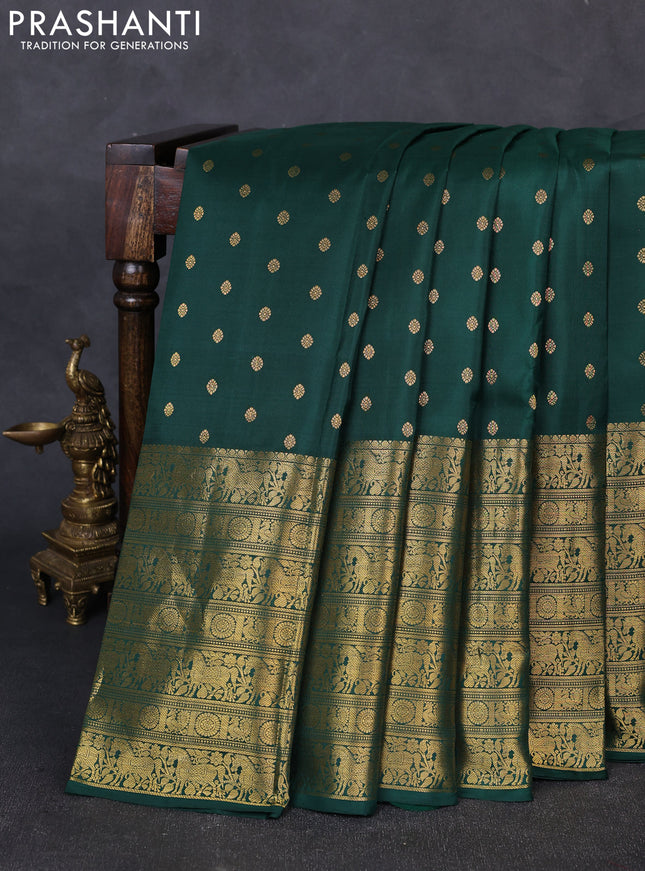 Pure kanchipuram silk saree green with allover zari woven buttas and long rich zari woven border