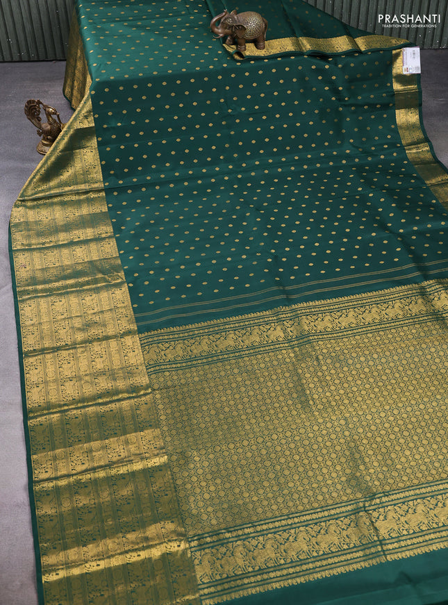 Pure kanchipuram silk saree green with allover zari woven buttas and long rich zari woven border