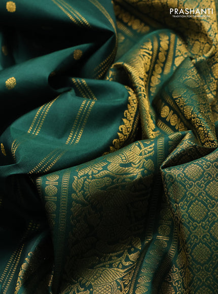Pure kanchipuram silk saree green with allover zari woven buttas and long rich zari woven border