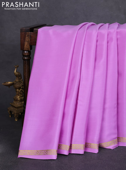 Pure mysore silk saree lavender with plain body and small zari woven border