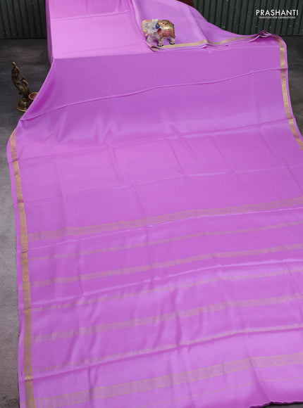 Pure mysore silk saree lavender with plain body and small zari woven border
