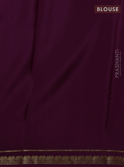 Pure mysore silk saree wine shade with plain body and small elephant zari woven border