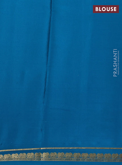 Pure mysore silk saree teal blue with plain body and small elephant zari woven border
