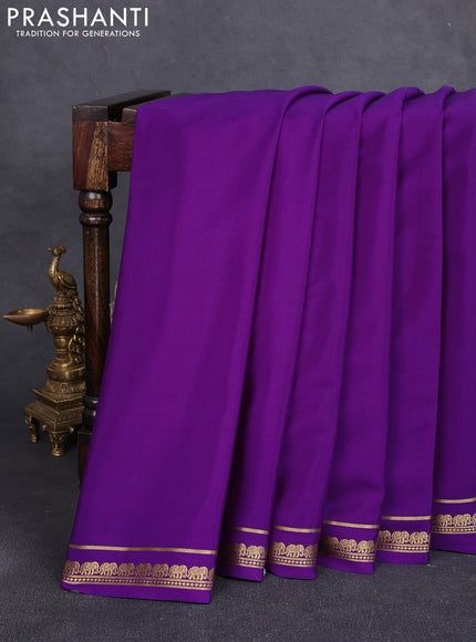Pure mysore silk saree purple with plain body and small elephant zari woven border