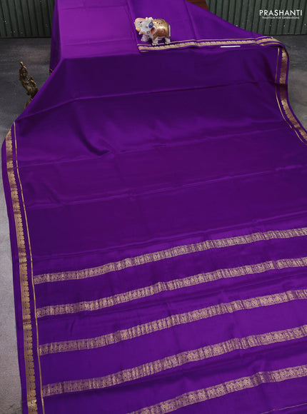 Pure mysore silk saree purple with plain body and small elephant zari woven border