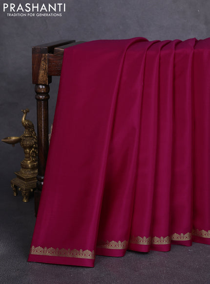 Pure mysore silk saree dark pink with plain body and small zari woven border
