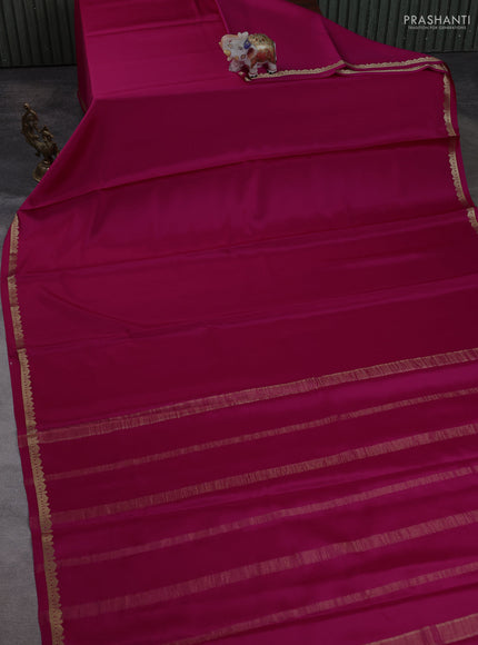 Pure mysore silk saree dark pink with plain body and small zari woven border