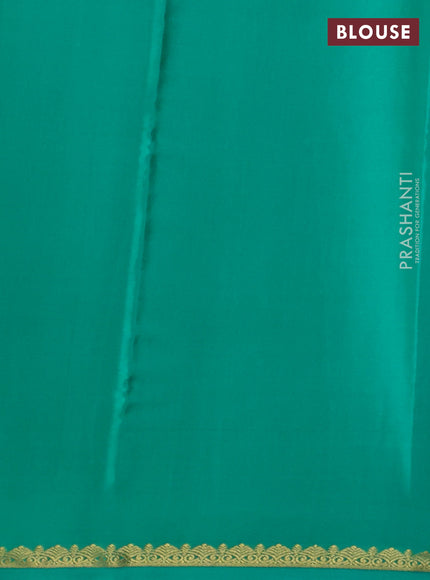 Pure mysore silk saree teal green with plain body and small zari woven border