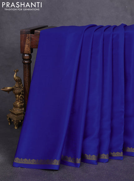 Pure mysore silk saree royal blue with plain body and small zari woven border
