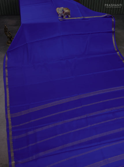 Pure mysore silk saree royal blue with plain body and small zari woven border