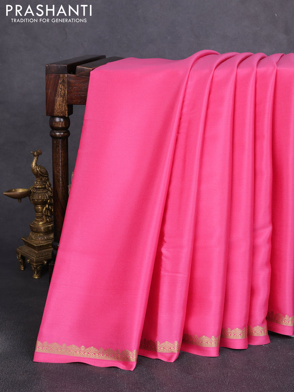 Pure mysore silk saree light pink with plain body and small zari woven border