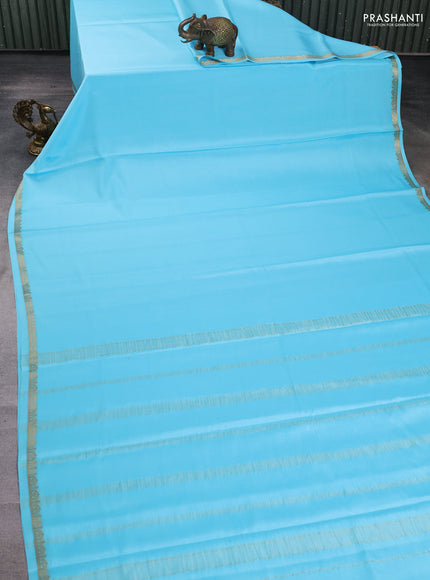 Pure mysore silk saree teal blue with plain body and small zari woven border