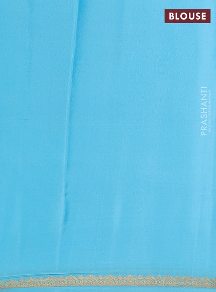 Pure mysore silk saree teal blue with plain body and small zari woven border