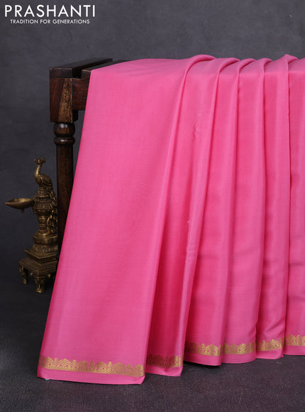 Pure mysore silk saree light pink with plain body and small zari woven border
