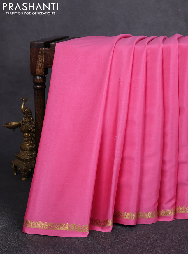 Pure mysore silk saree light pink with plain body and small zari woven border