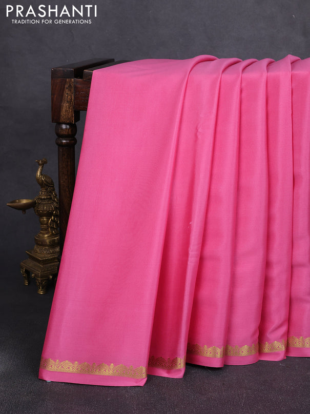Pure mysore silk saree light pink with plain body and small zari woven border