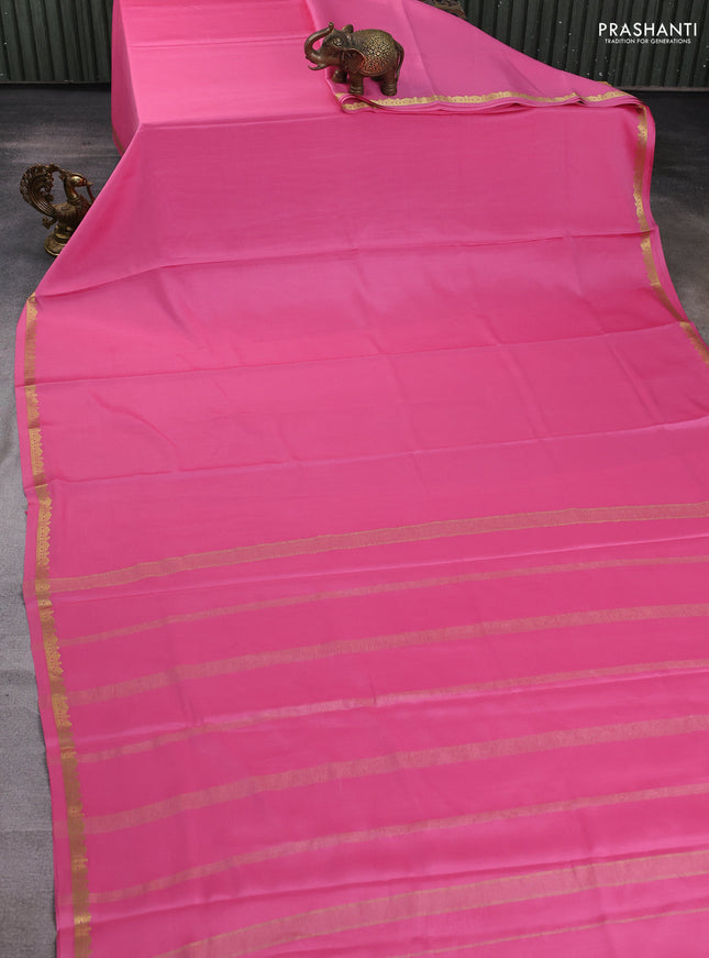 Pure mysore silk saree light pink with plain body and small zari woven border