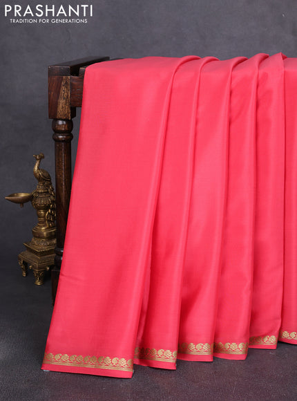 Pure mysore silk saree peach with plain body and small zari woven border