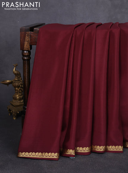 Pure mysore silk saree coffee brown with plain body and small zari woven border