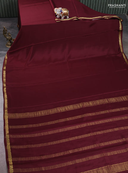 Pure mysore silk saree coffee brown with plain body and small zari woven border