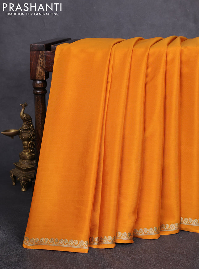 Pure mysore silk saree mustard yellow with plain body and small zari woven border