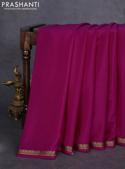 Pure mysore silk saree dark pink with plain body and small zari woven border