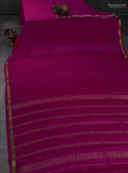 Pure mysore silk saree dark pink with plain body and small zari woven border
