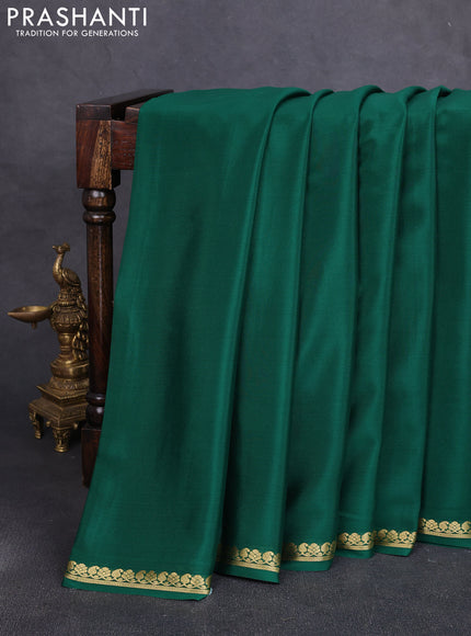 Pure mysore silk saree green with plain body and small zari woven border
