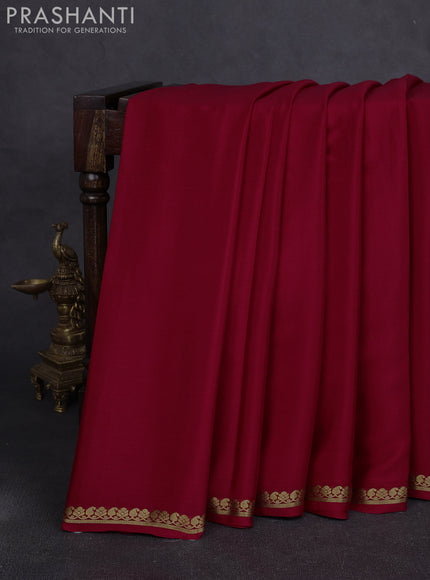 Pure mysore silk saree red with plain body and small zari woven border