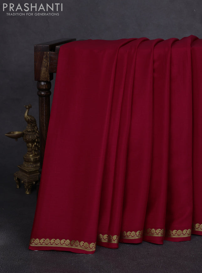 Pure mysore silk saree red with plain body and small zari woven border