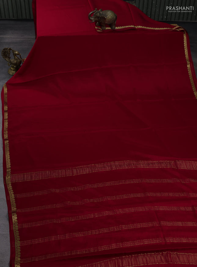 Pure mysore silk saree red with plain body and small zari woven border