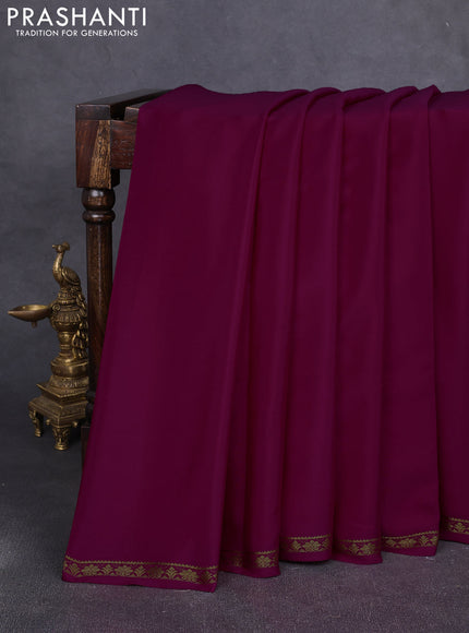 Pure mysore silk saree dark pink with plain body and small zari woven border