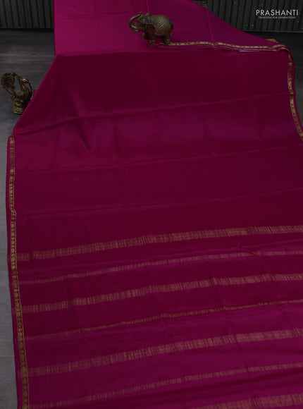 Pure mysore silk saree dark pink with plain body and small zari woven border