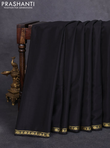 Pure mysore silk saree black with plain body and small zari woven border