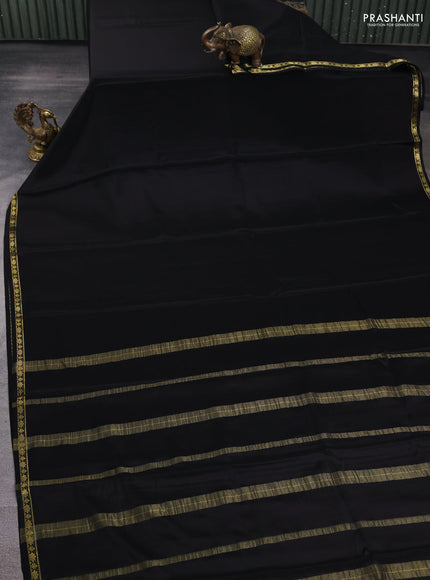 Pure mysore silk saree black with plain body and small zari woven border
