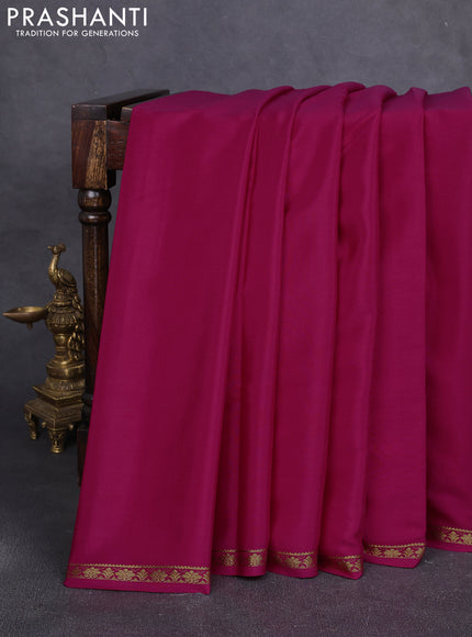 Pure mysore silk saree dark pink with plain body and small zari woven border