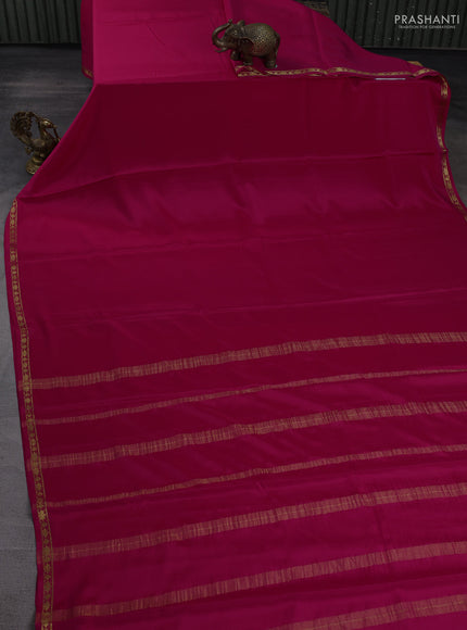 Pure mysore silk saree dark pink with plain body and small zari woven border