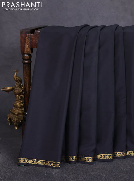 Pure mysore silk saree black with plain body and small zari woven border