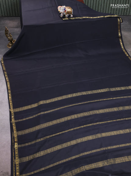 Pure mysore silk saree black with plain body and small zari woven border