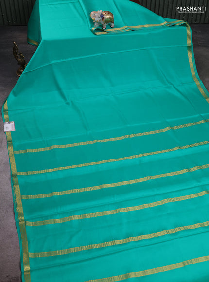 Pure mysore silk saree teal green with plain body and small zari woven border