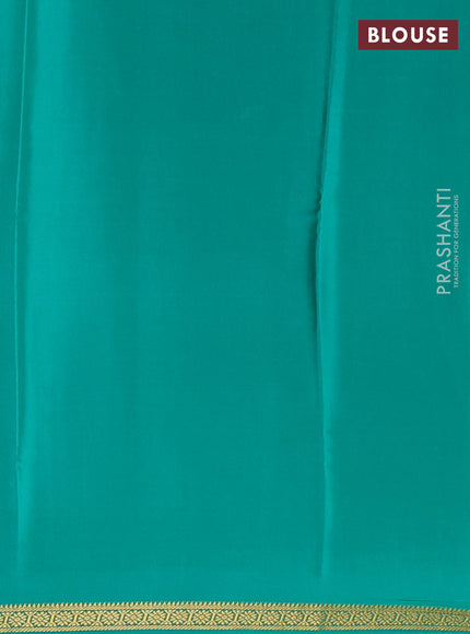 Pure mysore silk saree teal green with plain body and small zari woven border