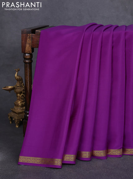 Pure mysore silk saree purple shade with plain body and small zari woven border