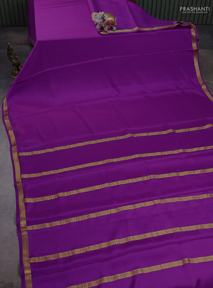 Pure mysore silk saree purple shade with plain body and small zari woven border