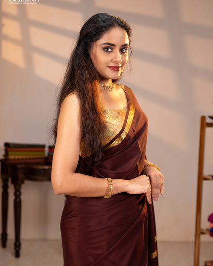 Pure mysore silk saree maroon with plain body and small zari woven border