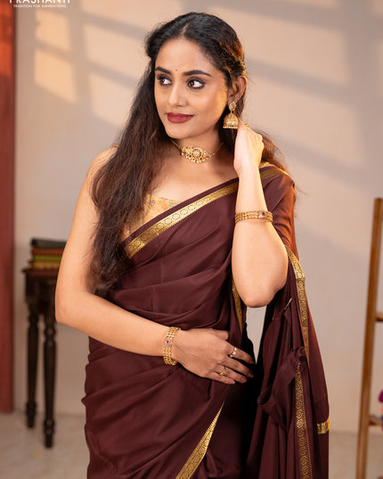 Pure mysore silk saree maroon with plain body and small zari woven border