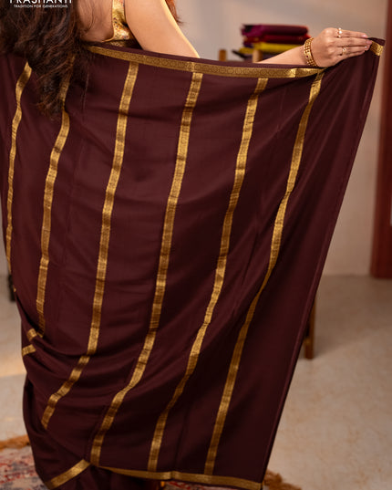 Pure mysore silk saree maroon with plain body and small zari woven border
